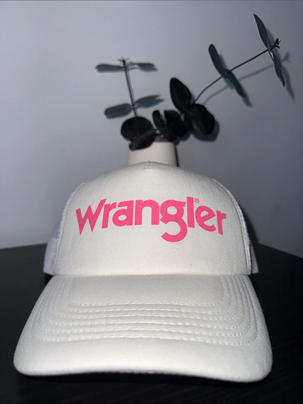 Wrangler White Cap with Pink Logo